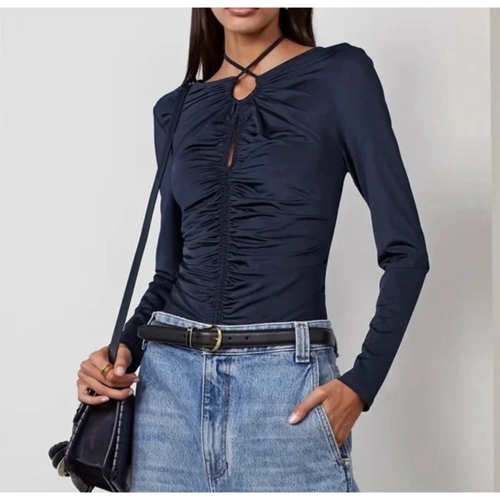 Veronica Beard Roque Top Navy Ruched Keyhole‎ Size 12 NWOT